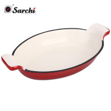 Oval Cast Iron Au Gratin Pan with enamel coating